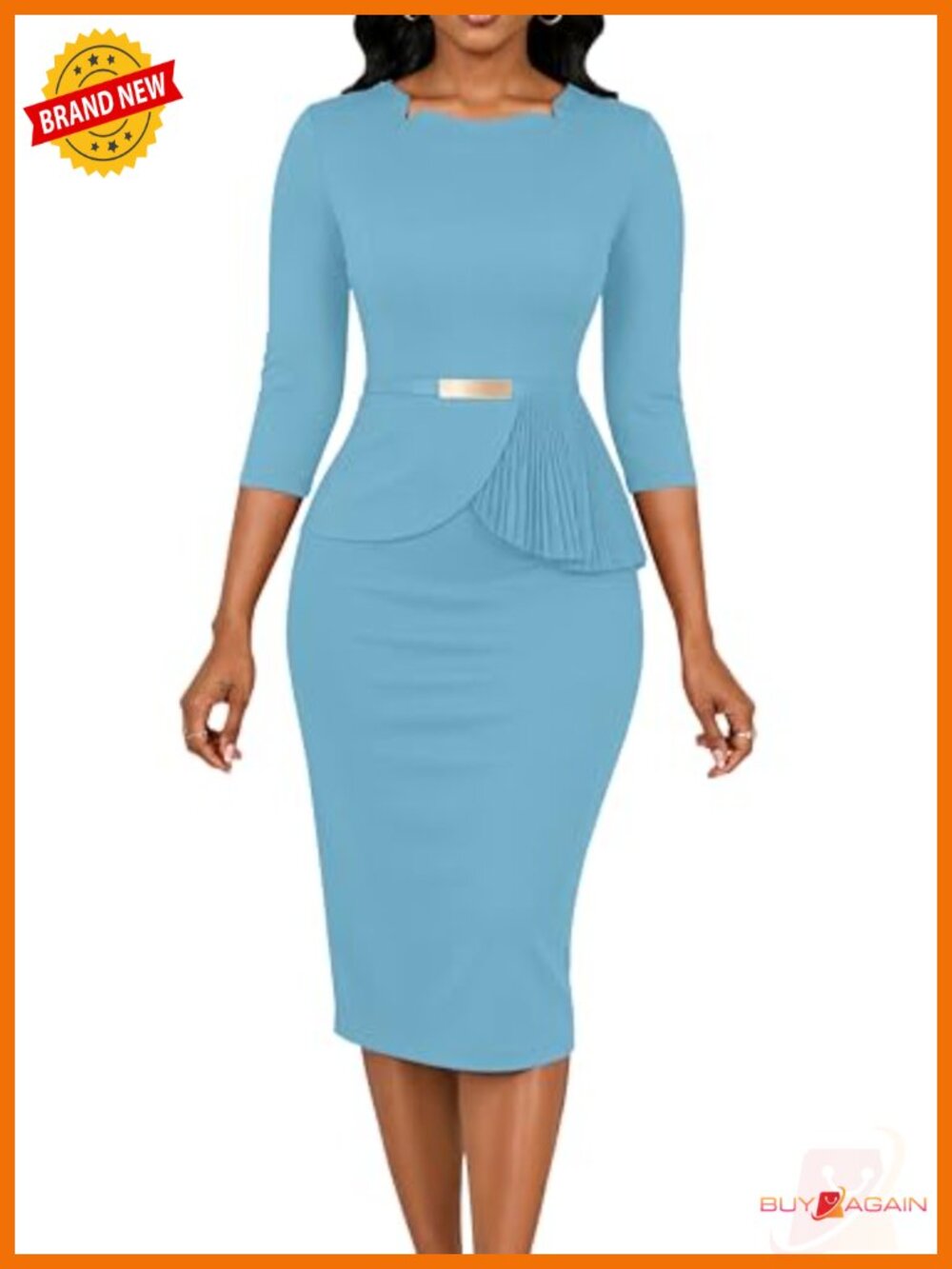 Women's Business Casual Midi Dress 3/4 Sleeve Bodycon Peplum Work Wear